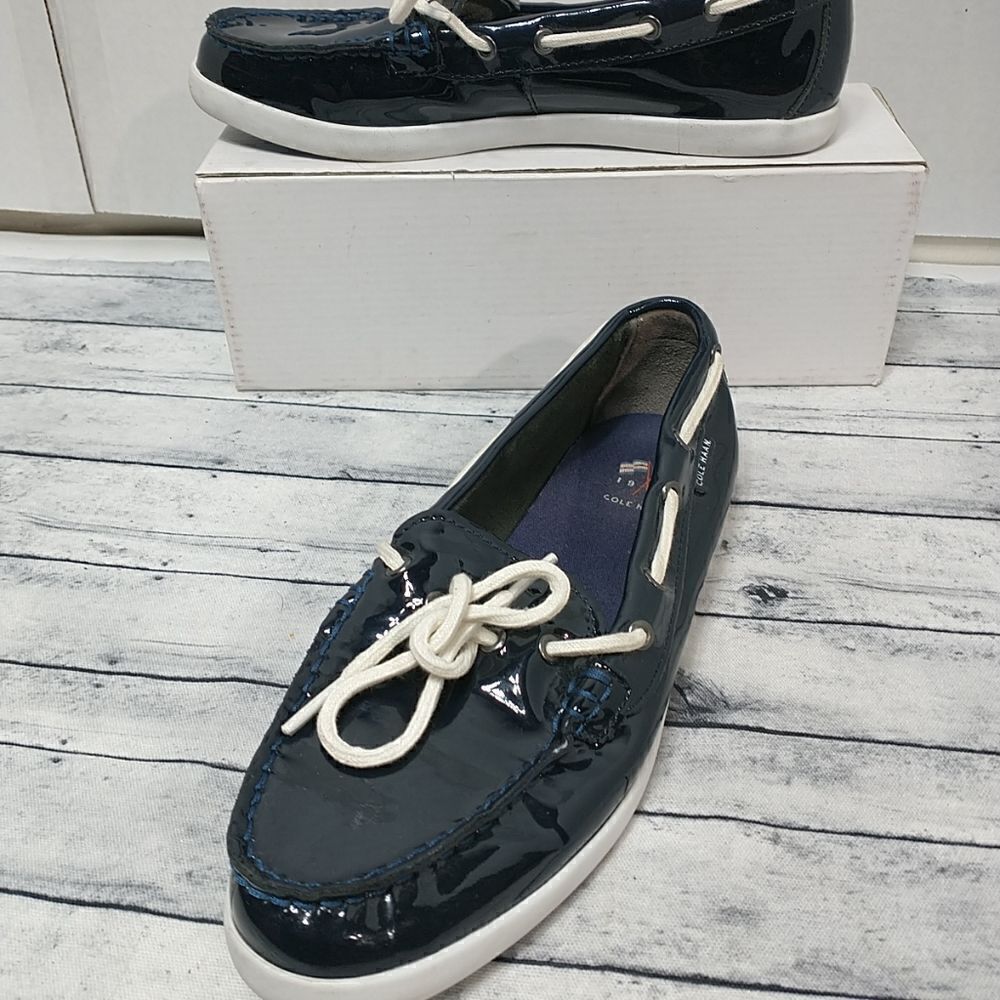 Cole Haan  Women's Patent Leather Navy Slip on Loafer Shoes, Size 8.5B